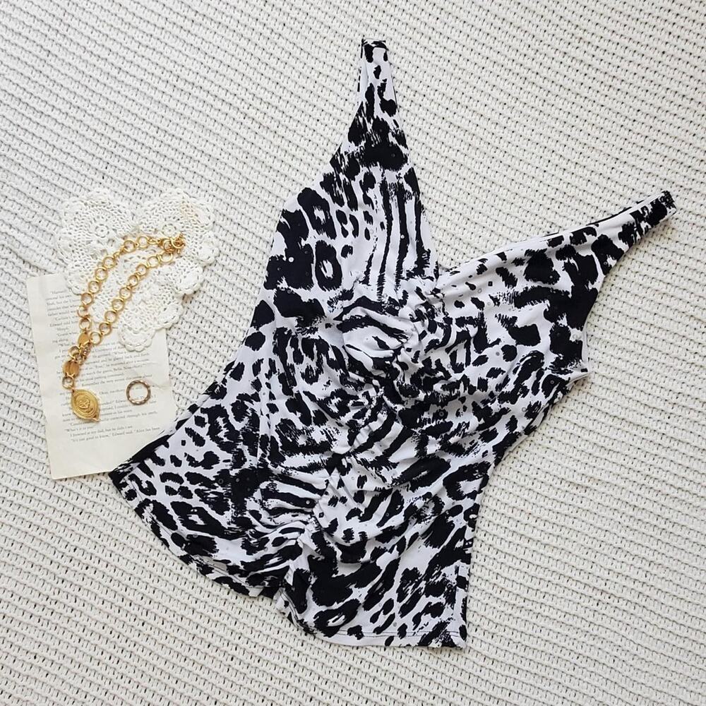 Y2k animal print front ruched sequin top